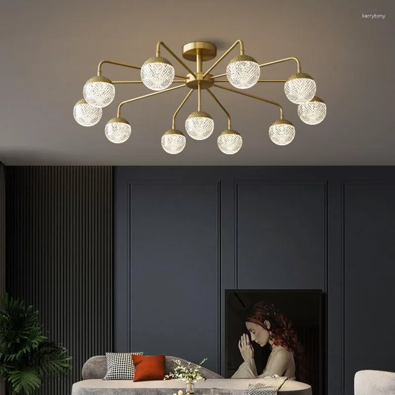 Kroonluchters Moderne Scandinavische koperen design LED-kroonluchter voor woonkamer slaapkamer eetkamer keuken plafond hanglamp gouden hanglamp