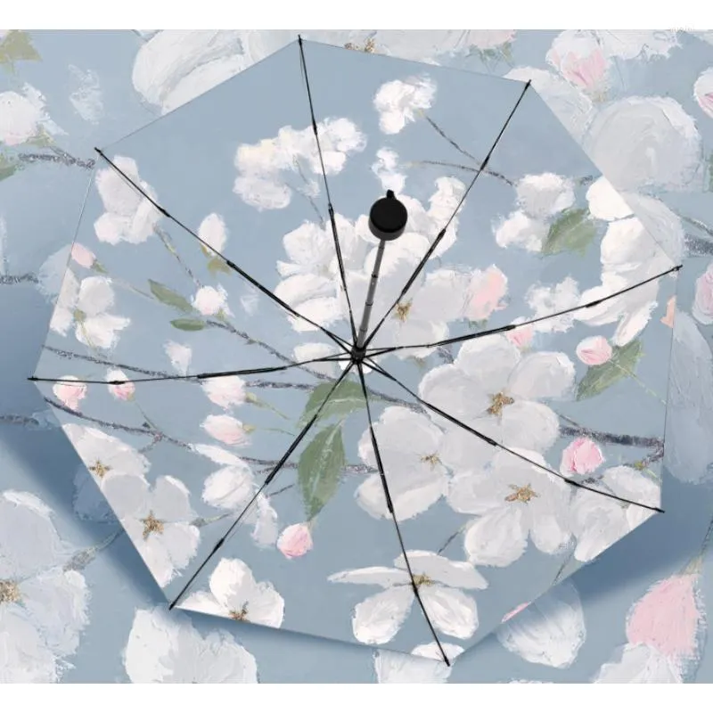 Guarda-chuvas Sun Umbrella Preço de atacado Flor Impresso UV para Mulheres Revestimento de Prata Impermeável Impermeável Parasol Playa Plegable