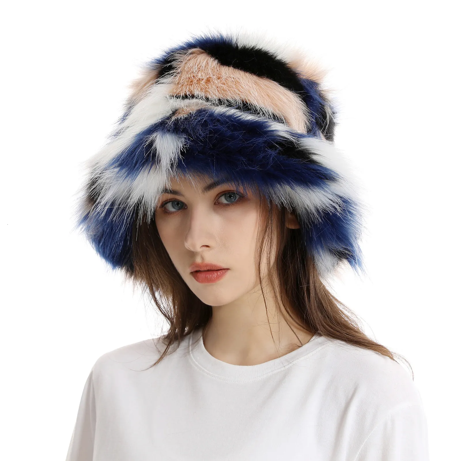 Winter Candy Color Faux Fur Wide Brim Winter Bucket Hat Womens For Women  Y2K Warm Plush Basin Hat From Qiyuan07, $20.44