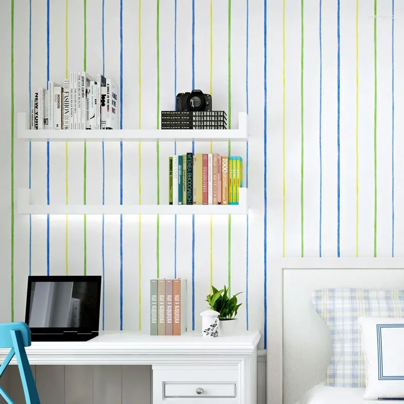 Fonds d'écran Moderne Simple Bleu Méditerranée Stripes Papier Peint Princesse Enfants Garçon Ins Chambre Nordique Toile De Fond Mur Papier Non Tissé