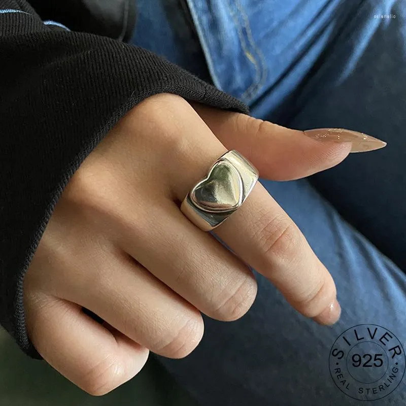 Кластерные кольца 925 Серебряное серебро для женщин Форма сердца винтажные свадебные модные украшения Большие регулируемые антикварные аниллос