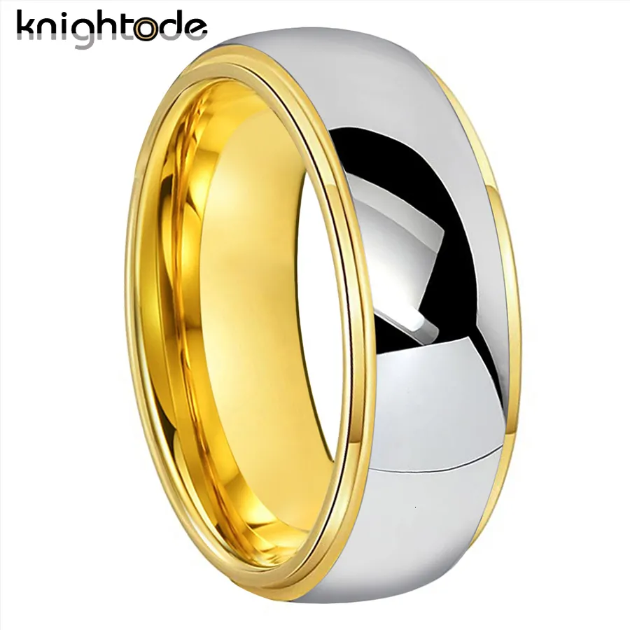 Anéis de banda 68mm moda bandas de casamento de carboneto de tungstênio para homens mulheres anel de noivado jóias cor de ouro escalonado cúpula polimento conforto ajuste 230826