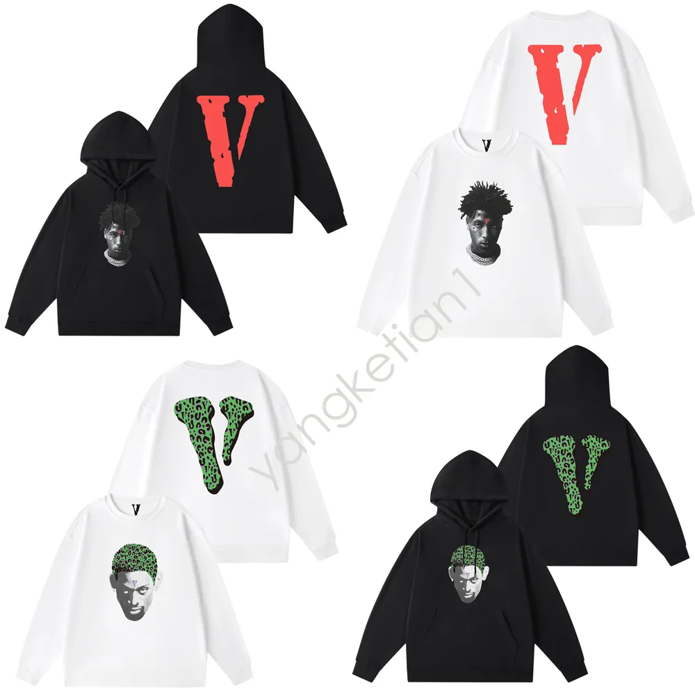 Amerikan Vlone Marka Hoodie Erkek Kadın Pamuk Uzun Kollu Pembe V Mektup Portre İki Taraflı Baskı Trendi Sokak Lüks Kalite Üstleri Sweatshirts Hoodys Hoodies