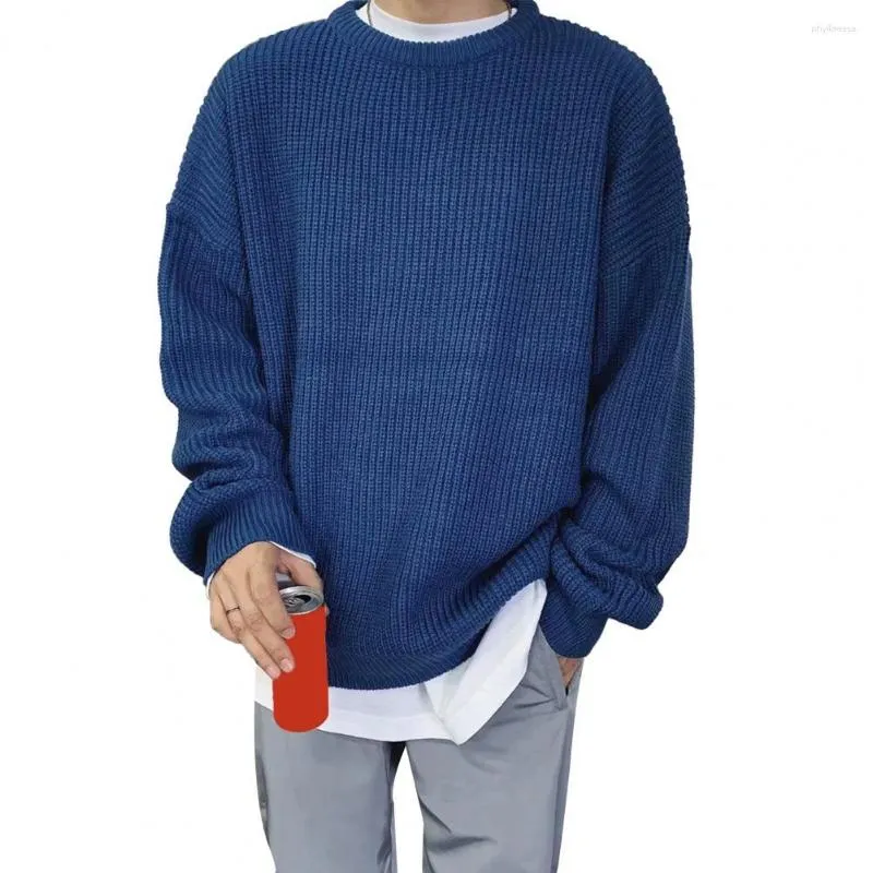 メンズセーター韓国スタイル秋の冬の男性プルオーバーセーターOネック長袖ソリッドカラールーズニットトップスストリートウェア