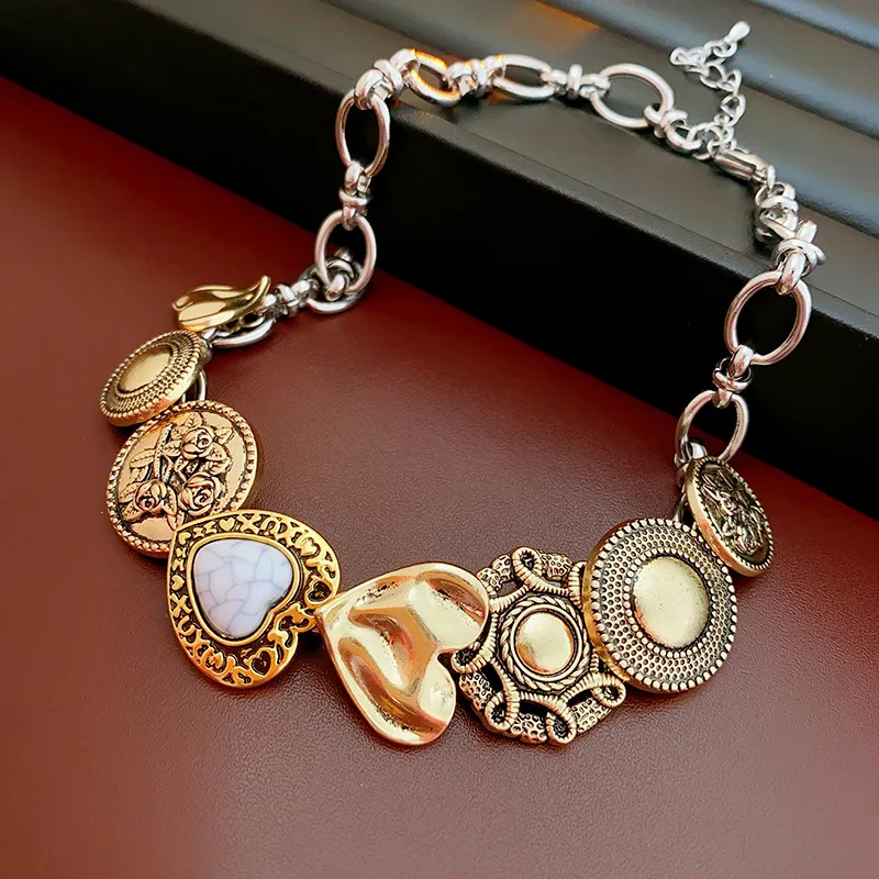 Мода преувеличенная портретная монета ожерелья с плизированной ожерелье в сердце винтажные монеты толстая цепь