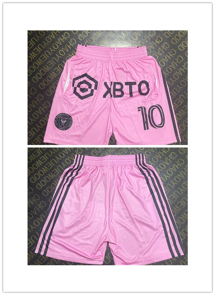 Pantaloncini da calcio Miami # 10 Abbigliamento sportivo da corsa rosa con tasche con cerniera Taglia S-XXL Mix Match Order Cucito di alta qualità