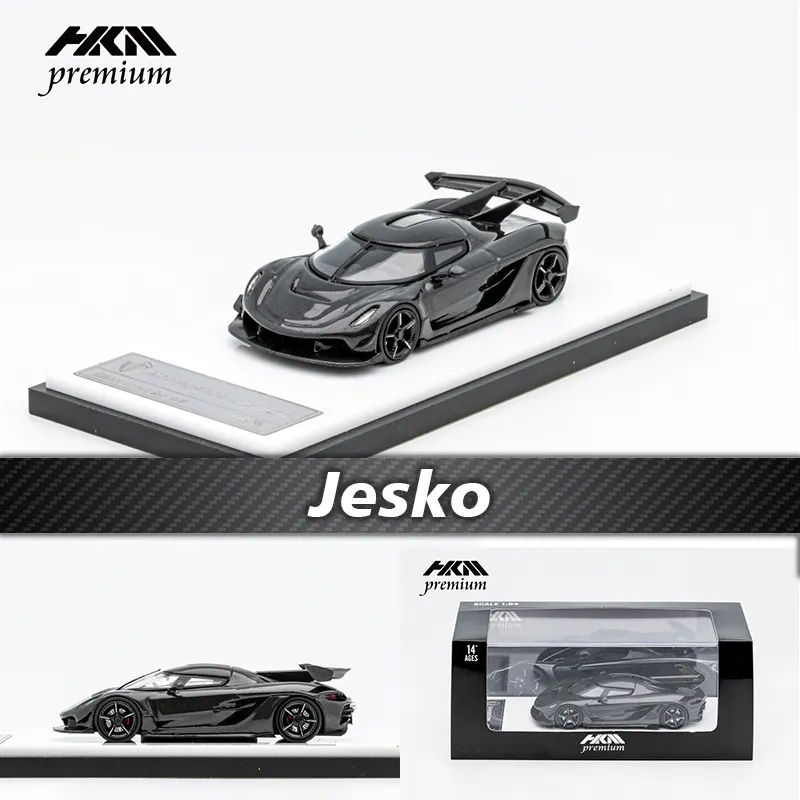 Diecast Model HKM i lager 1 64 Jesko Attack Full Carbon Black Diorama Car Collection Miniature Carros Toys 230826