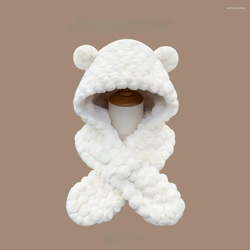 Berets bonito urso de pelúcia orelha chapéu cachecol um conjunto de duas peças moda feminina inverno tudo mais veludo engrossado pescoço quente