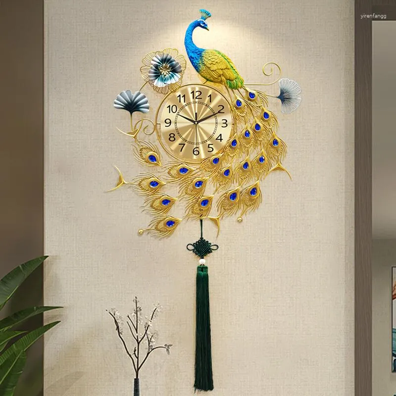 Wandklokken Pauw Mode Chinese stijl Luxe Esthetische Horloge Kunst Muurschildering Woonkamer Ontwerp Reloj Pared Woondecoratie