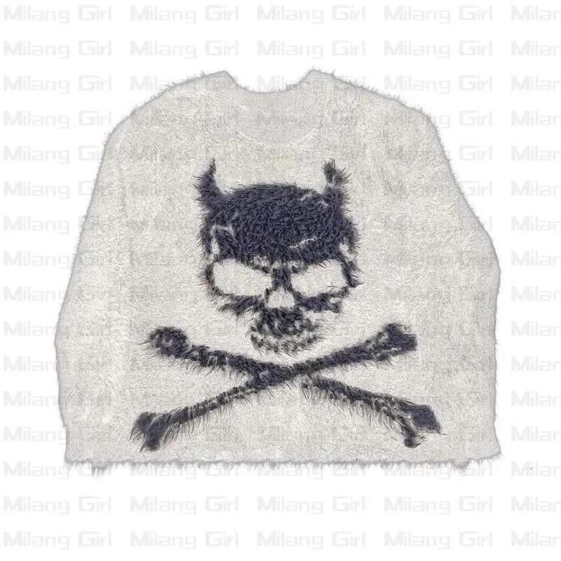 Pulls pour hommes Harajuku Vintage Demon Skull Pull tricoté Y2K Hommes Hiver surdimensionné Hommes Rock Hip Hop Rap Pull Femmes Jumper Sweater laid 230815