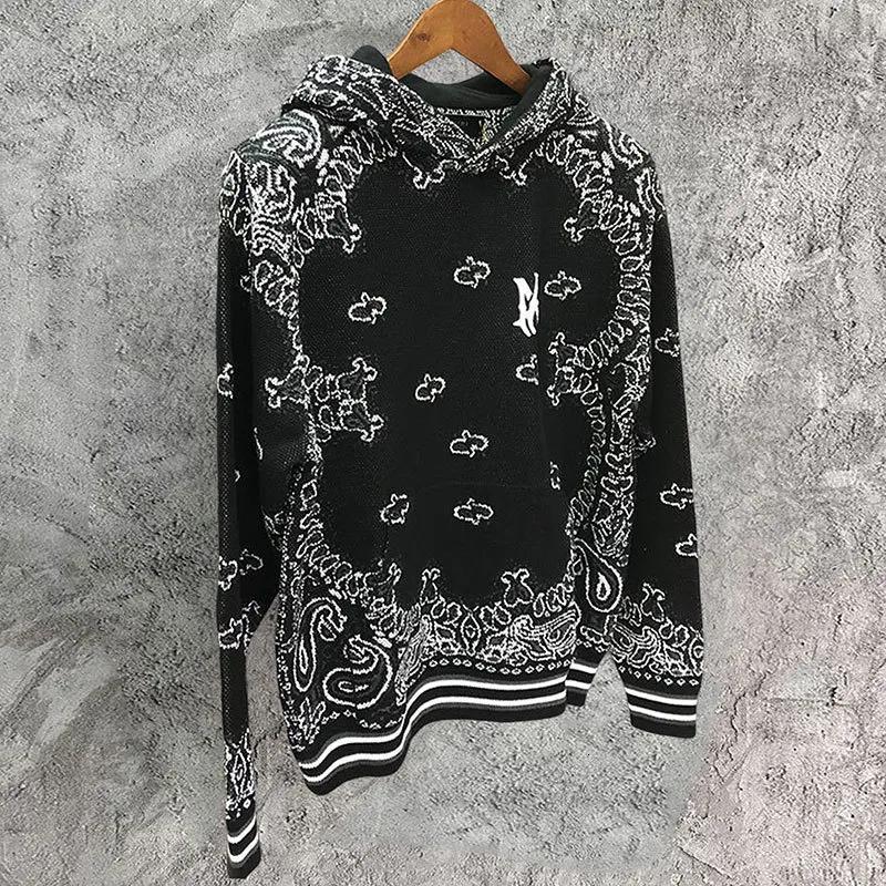 Men's Hoodies Sweatshirts Black Knitted Vintage Paisley Print Big A Men Pullover High Quality Embroidered Longsleeved Letter Sweatshirt 230826