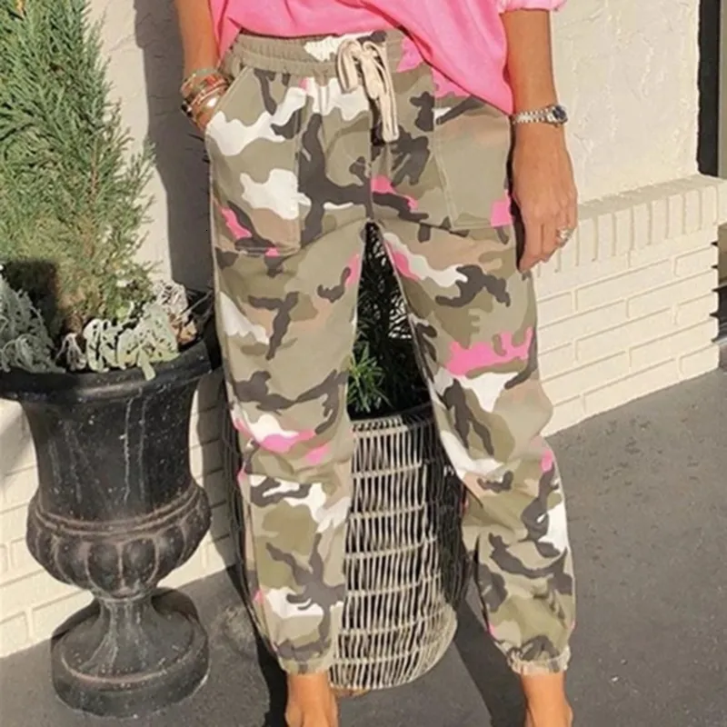 Womens Camo Cargo Pants: Korean Style High Waist Joggers, Loose