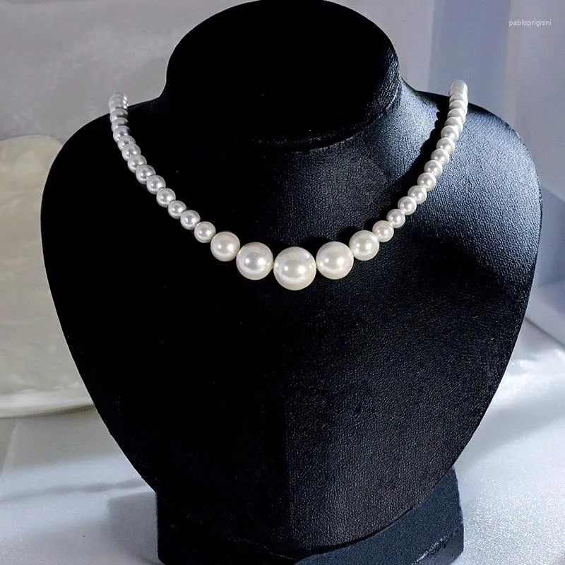 Catene Collana di perle di conchiglia d'argento Donna Luce Splendida Nicchia Design Senso Stacked Choker Catena Clavicola_voghion.com