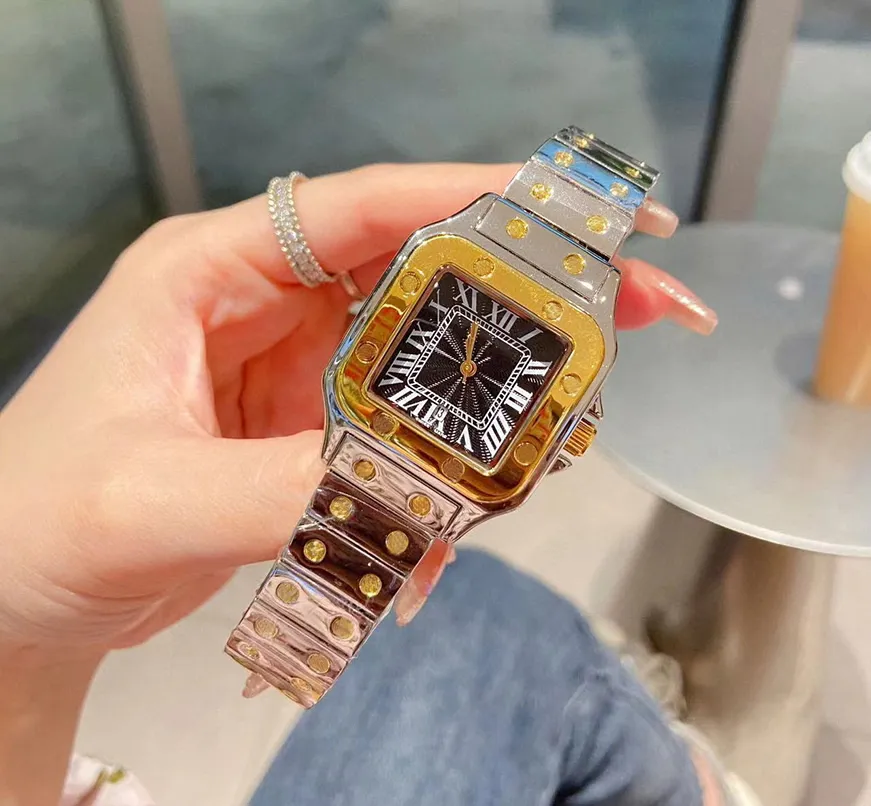 Rzym klasyczny projektant zegarek damski męskie zegarki zbiorniki kwadratowe Pełne stale nierdzewne złota srebrna Montre de Luxe Swiss