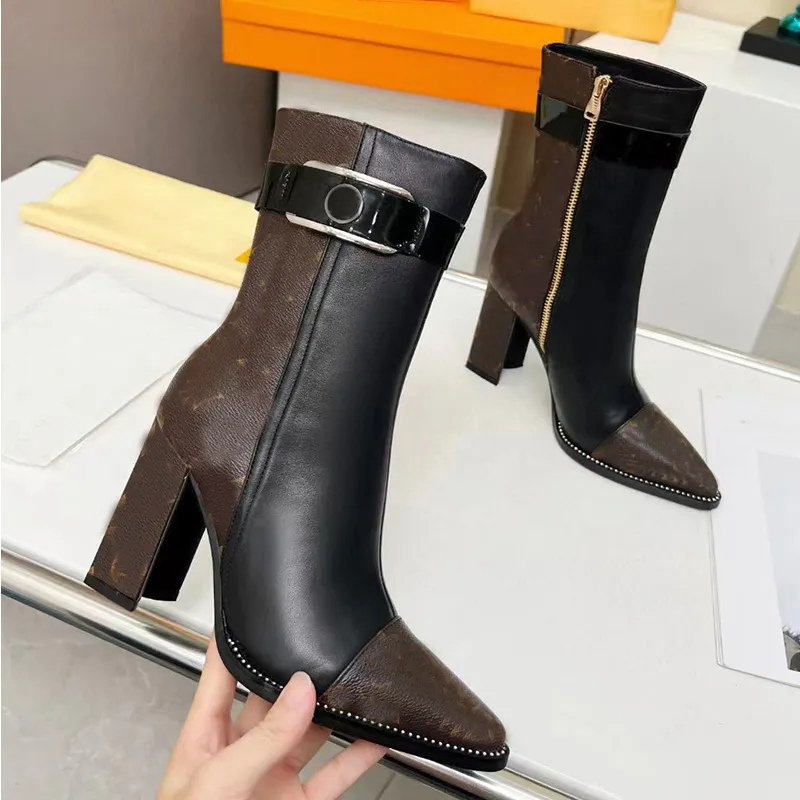 Designer ankle boots Martin Boots Textured Horn buckle Zipper Design Brand elements Design comfortable slim women`s boots high quality