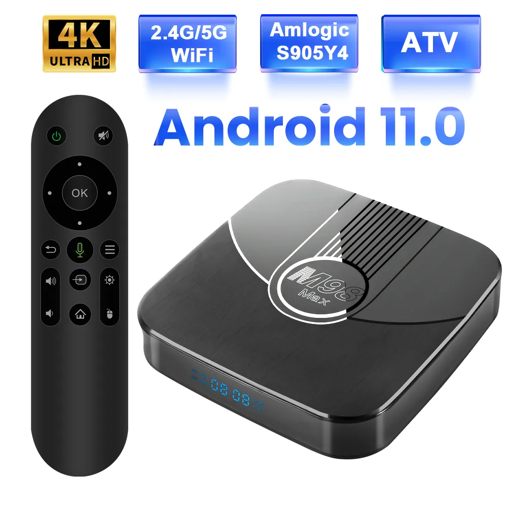 Ustaw górne pole Transpeed ATV Android 11 TV Box Amlogic S905Y4 z głosem Assistant TV Apps BT5.0 Podwójne 100m WIFI obsługę 4K 3D Ustaw górne pudełko 230826
