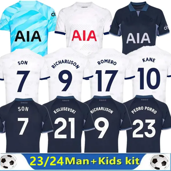 Kulusevski Kane Son Soccer Jersey 2023 2024 Tottenhamn Richarlison Hojbjerg Spence Perisic Dier 23/24 Lucas Romero Football Shirts Spurs Män barn set