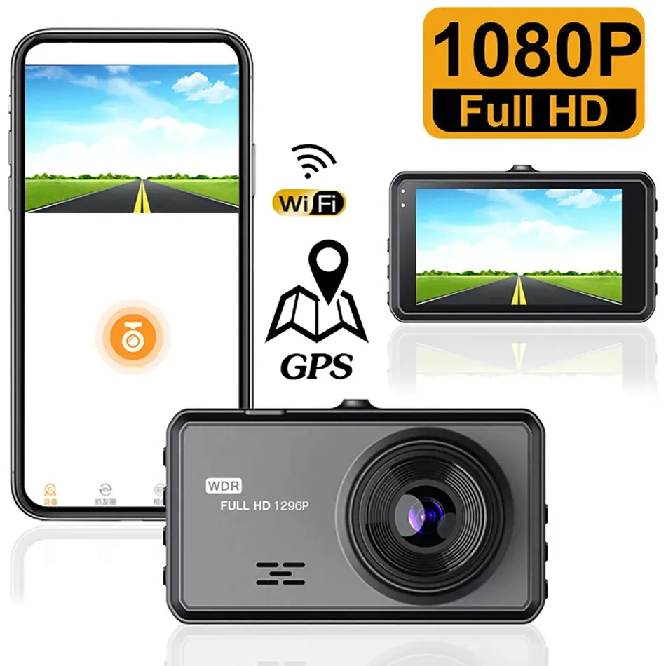 Dash Cam Dual Lens 1080p Full HD Driving Video Recorder GPS WiFi Car DVR Vehicle Camera Night Vision Parkering Monitor Black Box