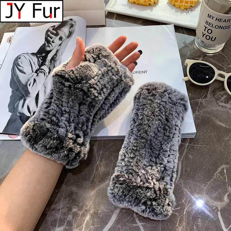 Guantes sin dedos Lady Winter 100% Natural Real Rex Guante de piel de conejo Mujeres Suave Rex Guante de piel de conejo Foashion Guantes de piel genuina de punto cálidos 230826