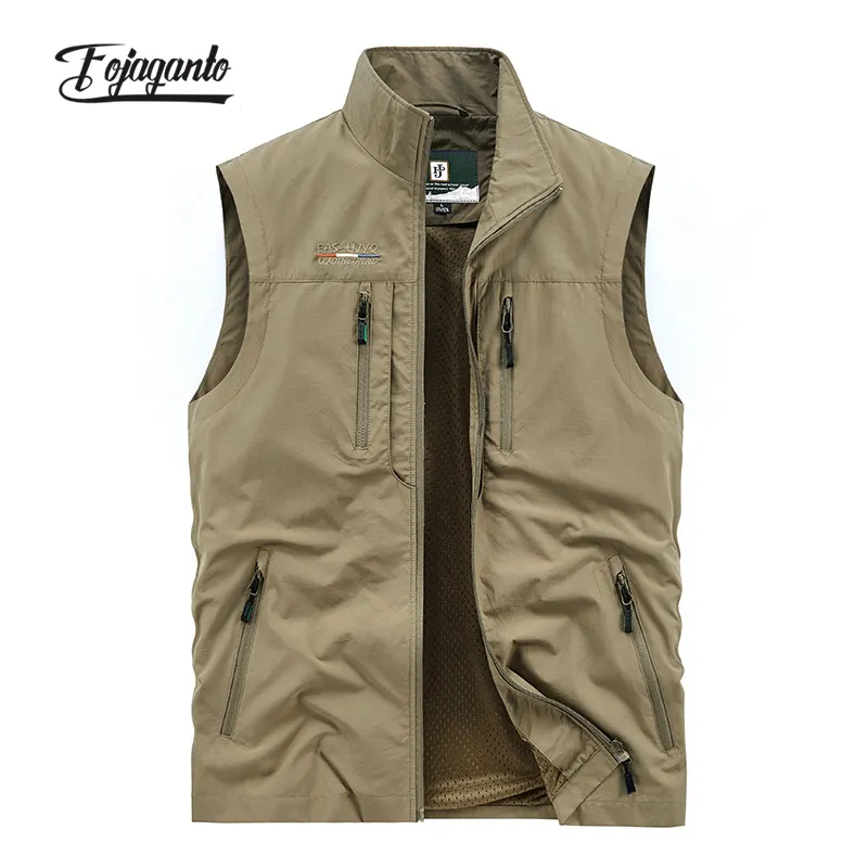 Men's Vests FOJAGANTO Leisure Vest Solid Color Tooling Style Waistcoat Thin Fishing Hiking MultiPocket Casual Loose for Men 230826