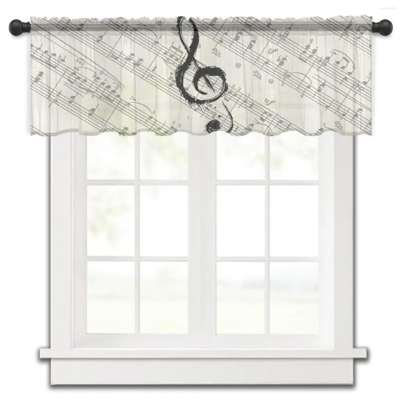 Curtain Music Note Sheet Kitchen Small Window Tulle Sheer Short Bedroom Living Room Home Decor Voile Drapes