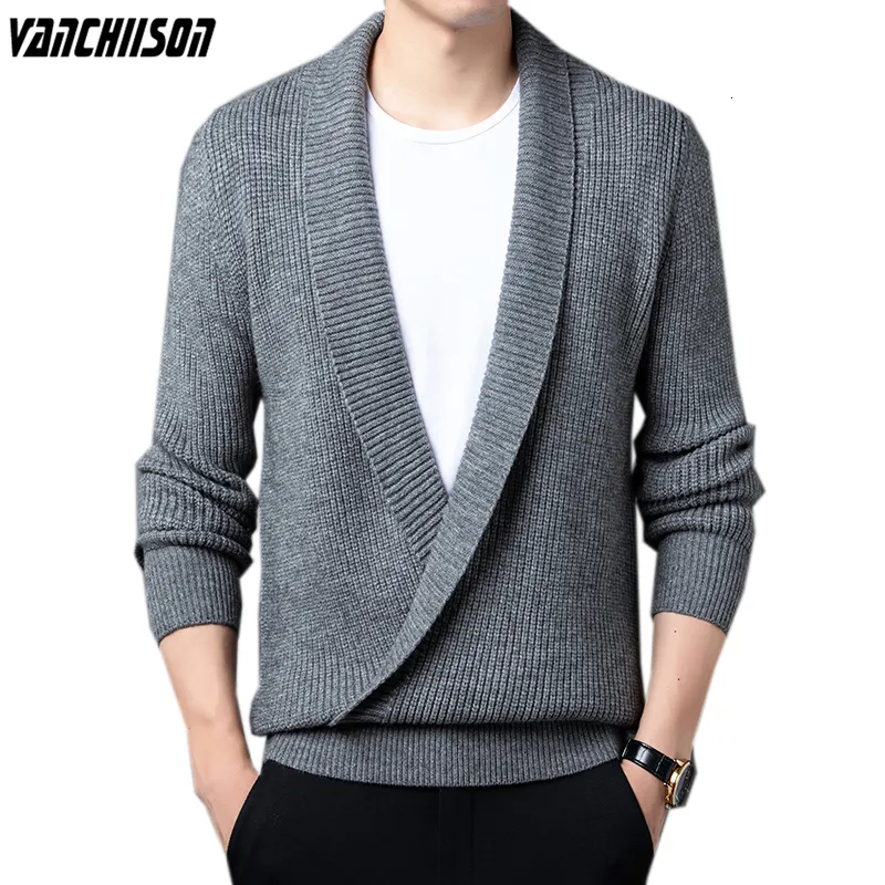 Männer Pullover Männer Pullover Strickjacke Koreanische Stil Tiefem V-ausschnitt Revers für Herbst Mode Lässig Männliche Kleidung Solide 7202 230826