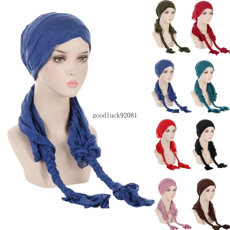 Chapeau pré-attaché pour femmes, tresses musulmanes, Turban Hijab, casquette de chimio, couverture contre la perte de cheveux, écharpe enveloppante, couvre-chef, Bandana, Bonnet Turbante Mujer