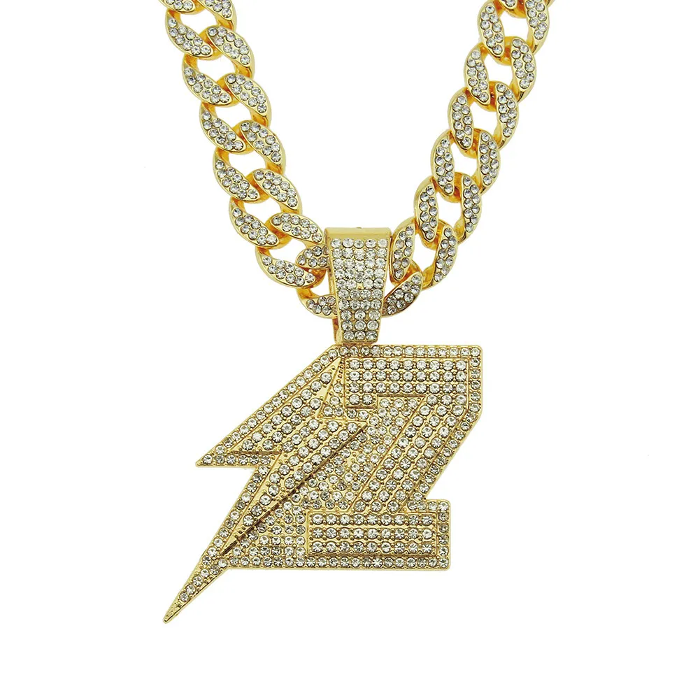 Hip Hop Men Rapper diamant pendentif collier en or brillant Lightning NO.7 pendentif micro-insert zircon bijoux boîte de nuit accessoire Pull Clavicule chaîne Cubaine 1801