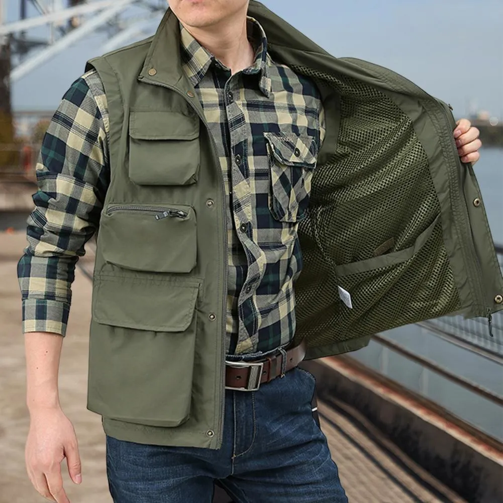 Men's Casual Outdoor Work Fishing Travel Photo Cargo Vest Jacket Multi  Pockets Running Top Men Men's Big And Tall Shirts Shirts for Men Big And  Tall