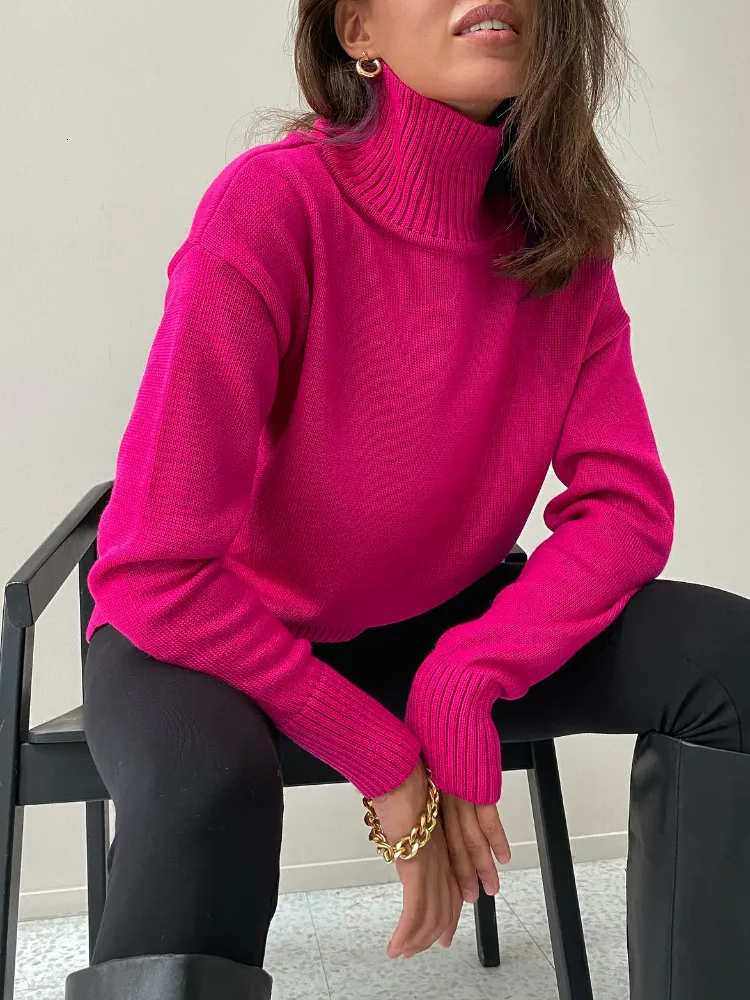 Womens Sweaters Rose Red Autumn Winter Sweater Pullover Basic Green Turtleneck Oversize Jumper Vintage Knitted for Women 230826