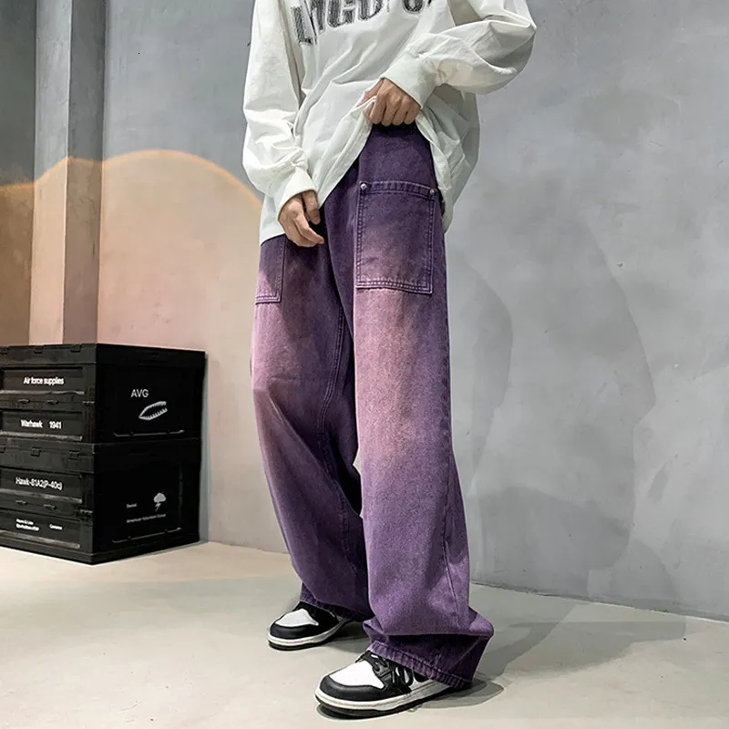 Purple Wide Leg Denim Jeans for Men - Vintage Streetwear
