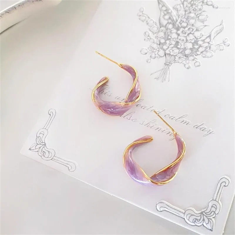 Boucles d'oreilles créoles violettes pour femmes, en métal doré torsadé, ligne artistique, cadeau, bijoux, vente en gros, 2023