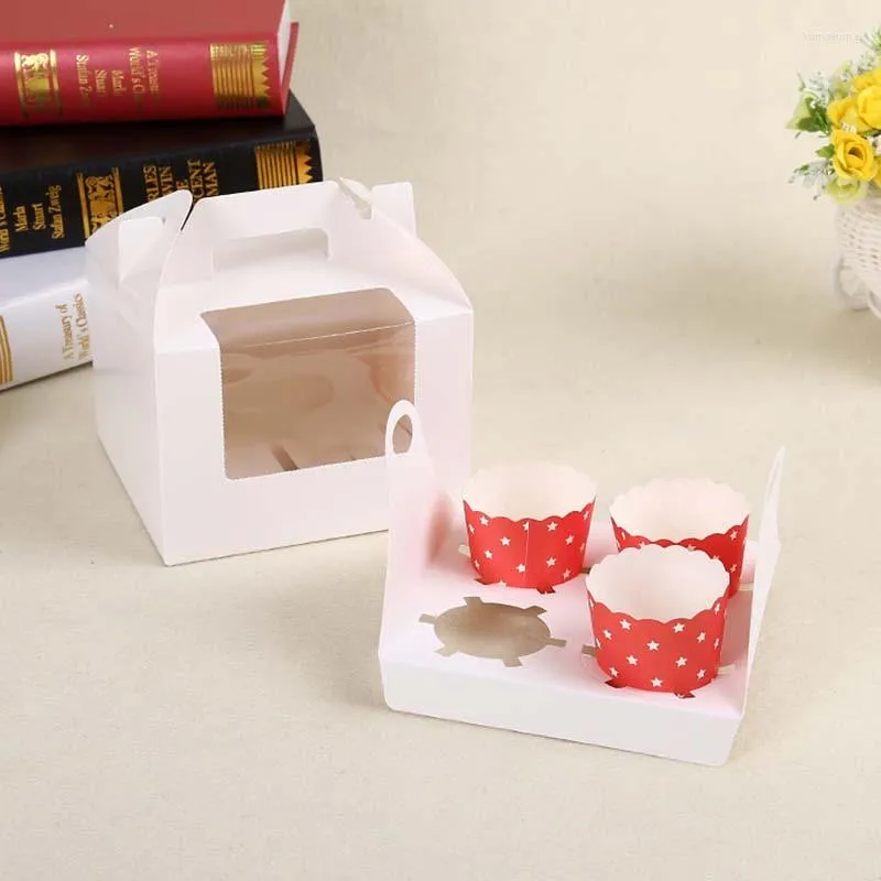 Presentförpackning 5st Kraft Paper Cake Box Christmas Wedding Favor Portable Pudding Cupcake Candy Bag Dessert Food Packing Organizer