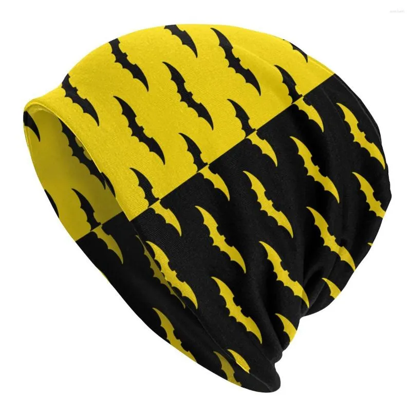 Baretten Zwart Geel Bat Patroon Motorkap Hoed Gebreid Hip Hop Herfst Winter Ski Skullies Mutsen Unisex Volwassen Warme Cap voor tweeërlei gebruik