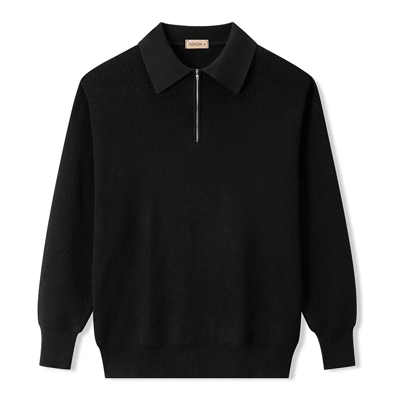Мужские свитера 2023 Осенний поло в воротничках с длинным рукавом мода мода Polo Delover вязание простое черное высокое качество 230826