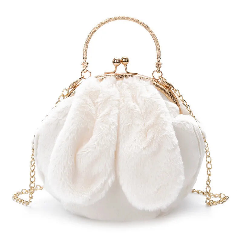 Borse da sera Borsa in peluche Frizione Borsa a tracolla con orecchio di coniglio carino Clip Manico aperto in metallo Borse a tracolla Donna Borsa morbida piccola invernale 20 * 20 * 10 cm 230826