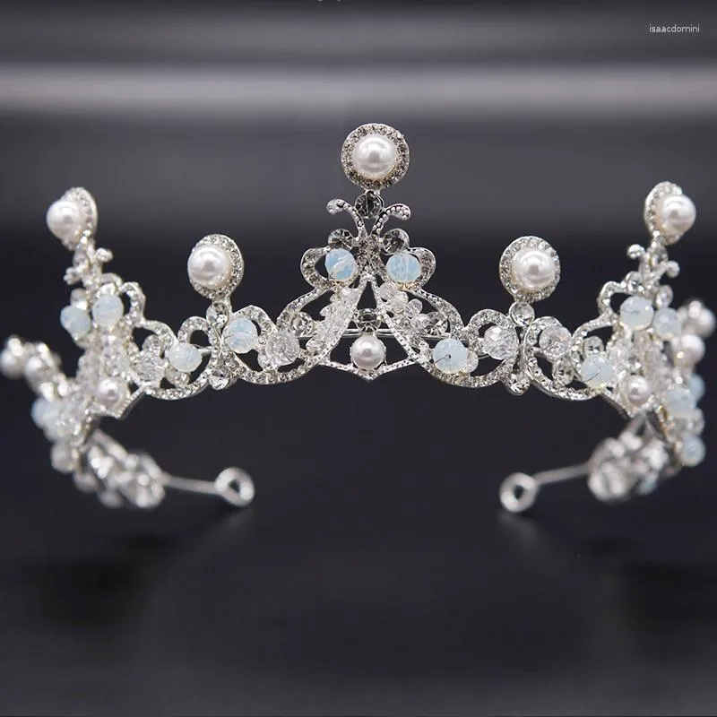 Hårklipp ros Liv Elegant romantisk brud Pearl Crown Wedding Headdress Crystal Handgjorda brudtillbehör