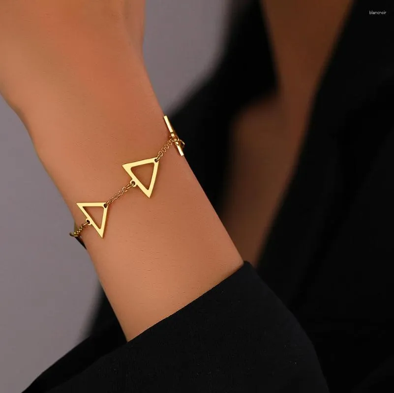 リンクブレスレットステンレススチールシンプルな幾何学的な三角形ペンダントエグール女性のためのユニークなトレンディファッションブレスレットジュエリーファインギフト