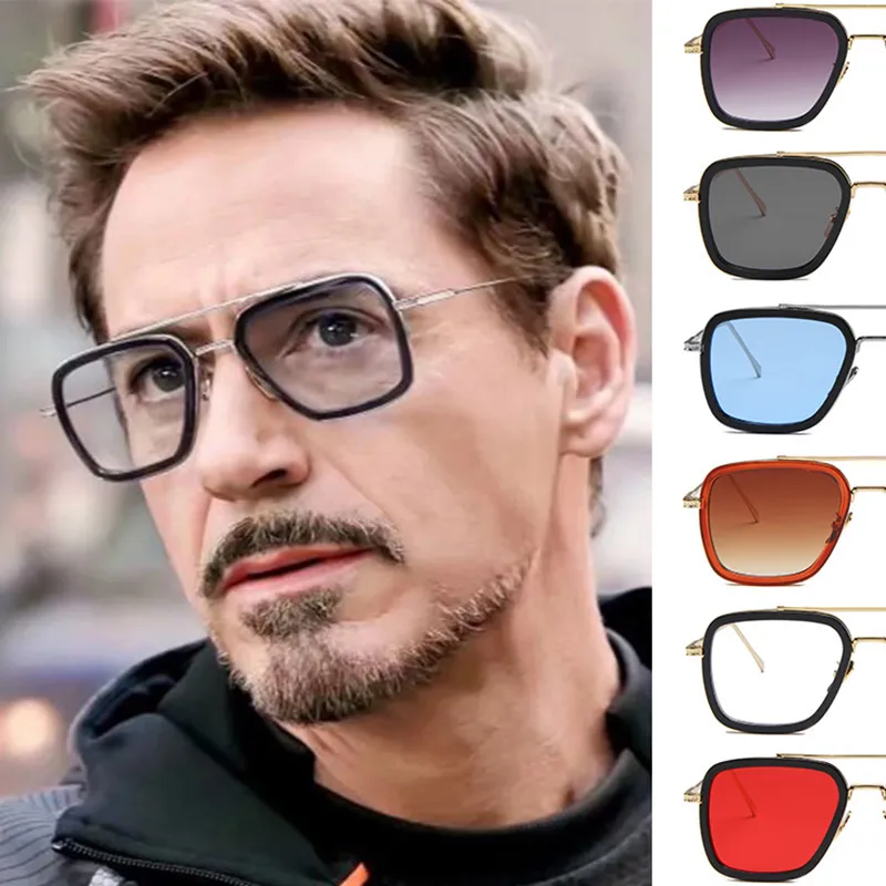 Steam Punk Tony Stark Solglasögon Män Kvinnor Fashion Square Driving Glasögon unisex Metal Frame Trendy Shades Lentes de Sol Hombre