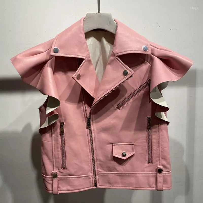 Pink leather motorcycle vest cheap