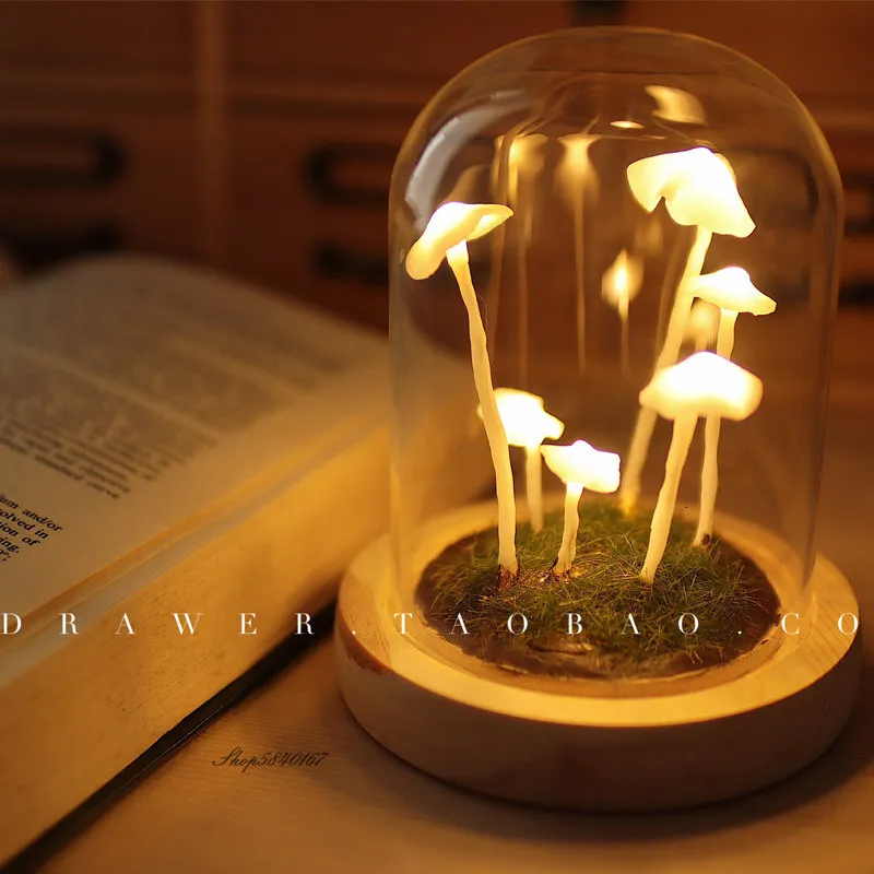 Decorative Objects Figurines Handmade Diy Material Package Night Light Original Retro Mushroom Led Night Lamp Decoration Gifts AAA Battery 230826