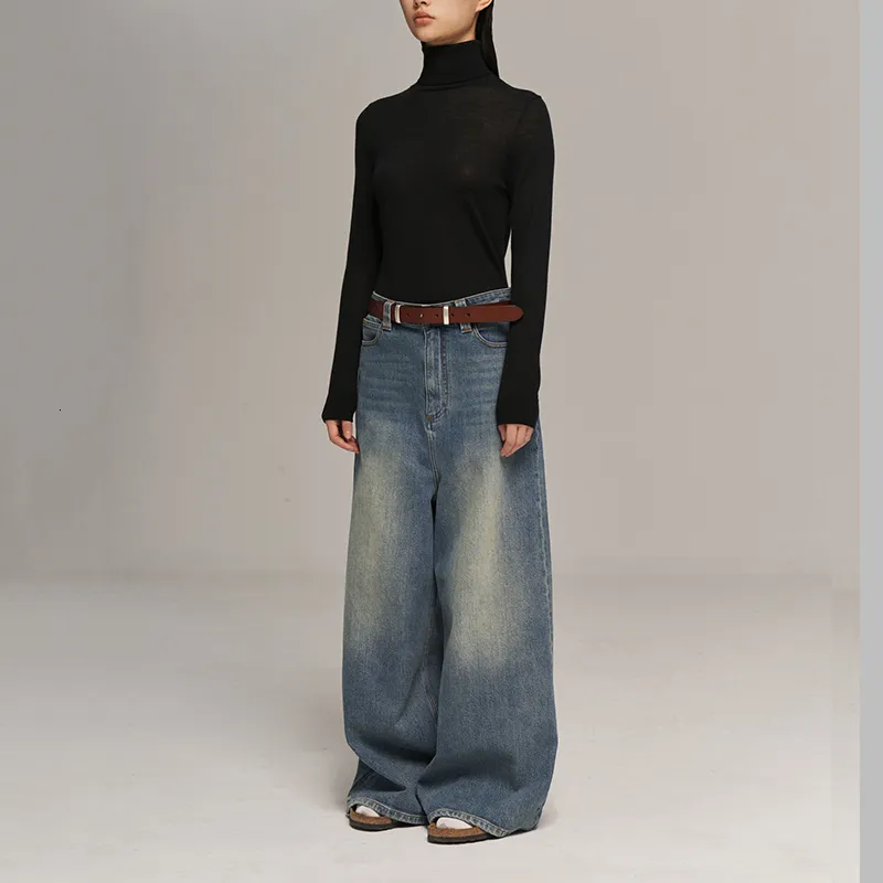 Damenjeans Vintage gewaschene hellblaue Jeans mit weitem Bein geschlechtslose Männer und Frauen des gleichen Absatzes lockere Schlepphose 2023 Frühling 230826