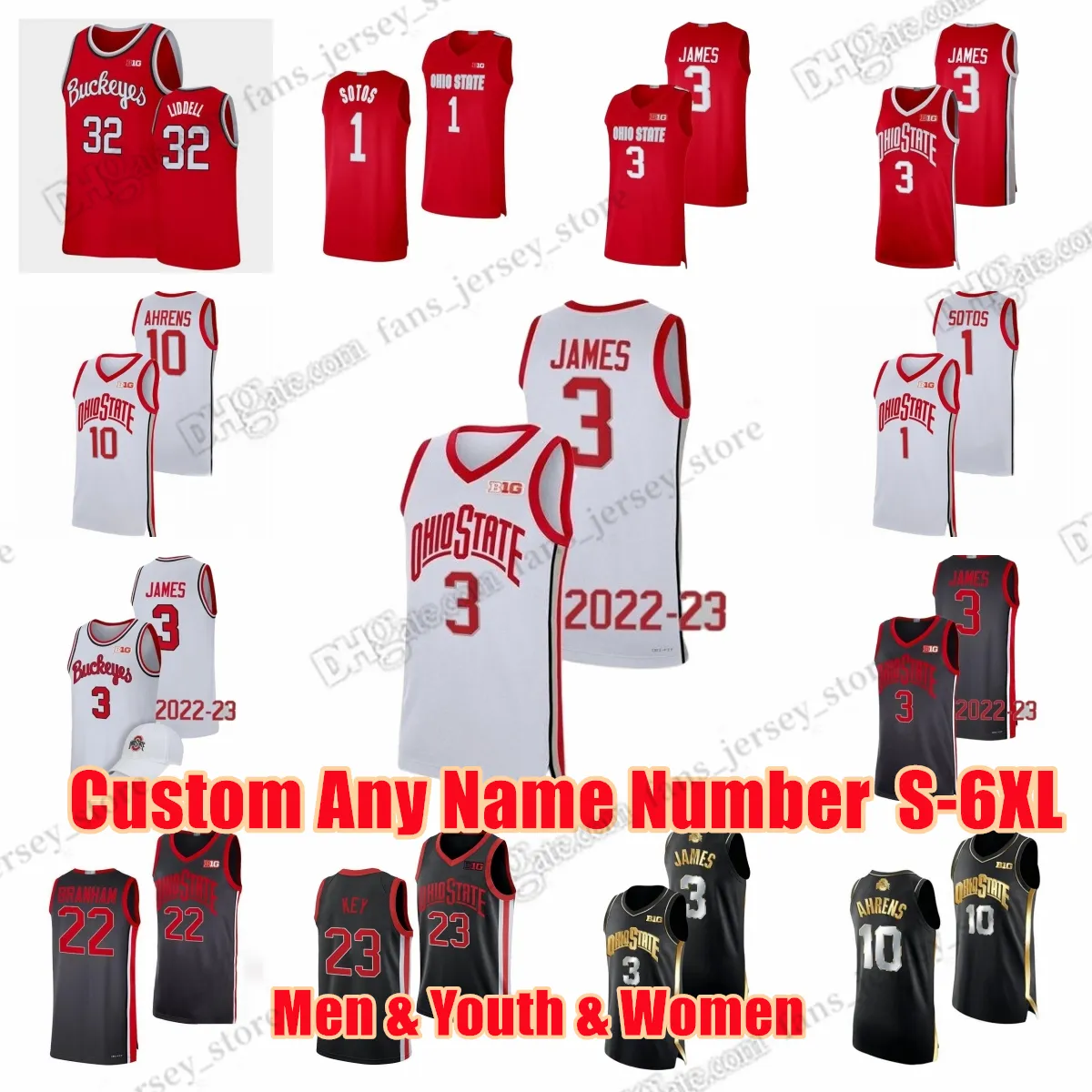 Maillots personnalisés de basket-ball des Buckeyes de l'état de l'ohio, chapeau Bronny James Jamari Wheeler Kyle Young Wesson E.j. Liddell Zed Key Russell Joey Brunk Jimmy Sotos S-6XL