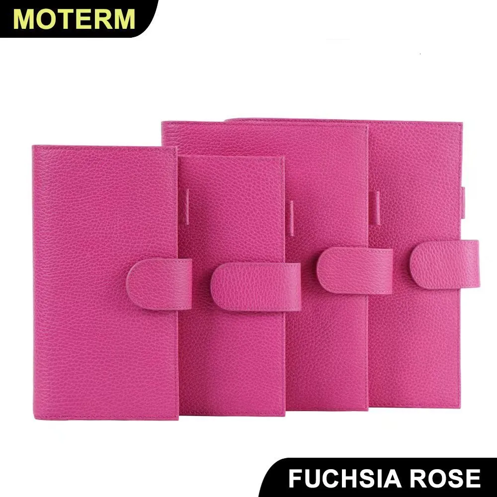 Notepads Moterm Firm Pebbled Grain Leather Fuchsia Rose Color Genuine Cowhide Planner Rings Notebook Cover Diary Agenda Organizer Journey 230826