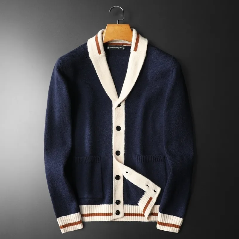 Men's Sweaters 2023 Fall Solid Color Alphabet Contrast Pattern Knitting Cardigan Man Long Sleeve Slim Sweater Garment Coat 230826
