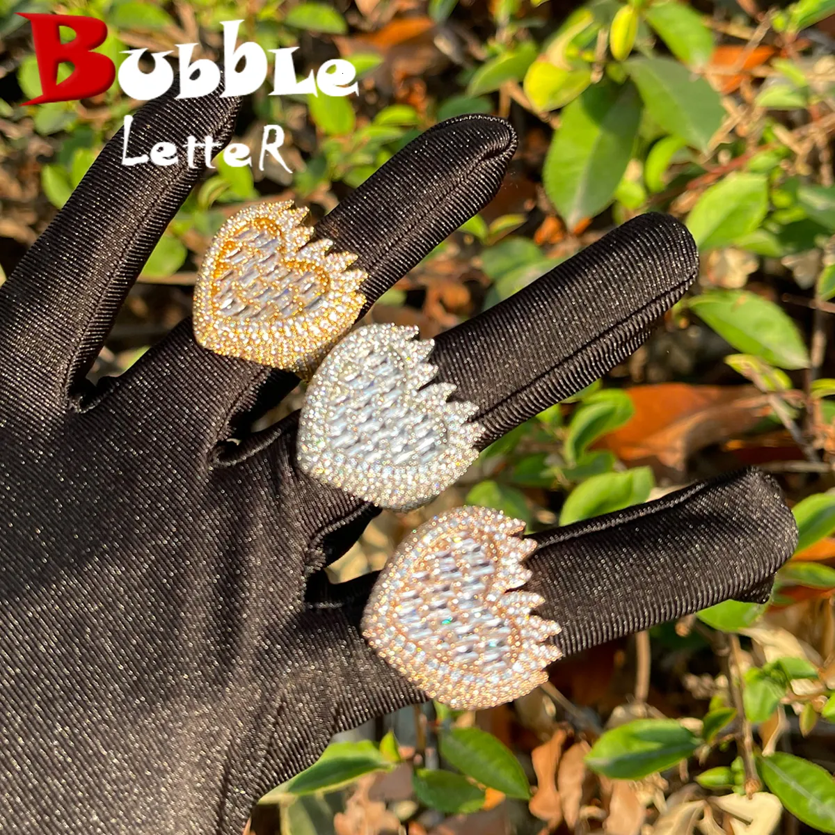 Bandringe Bubble Letter Baguette Flame Ring für Männer Iced Out Finger Charms Echt vergoldet Hip Hop Modeschmuck Trends 230826