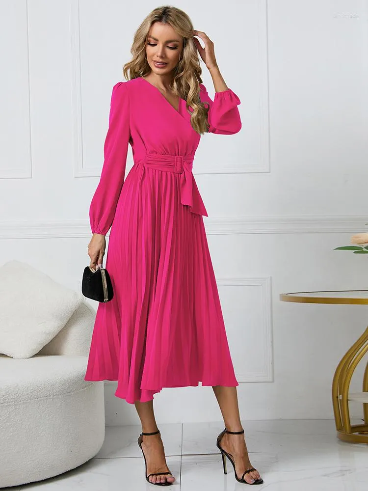 Robes décontractées Ouslee plissée pour femmes automne lanterne manches fête nuit robe taille haute longue mariage bal demoiselle d'honneur robes