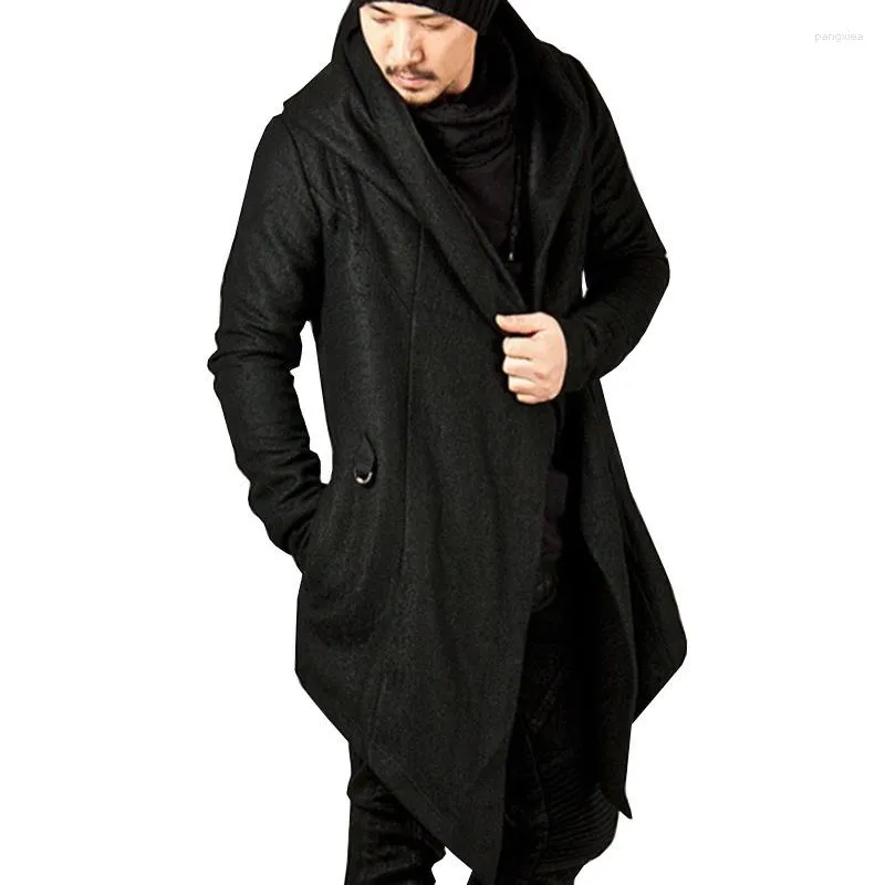 Mens long top black hooded cardigan
