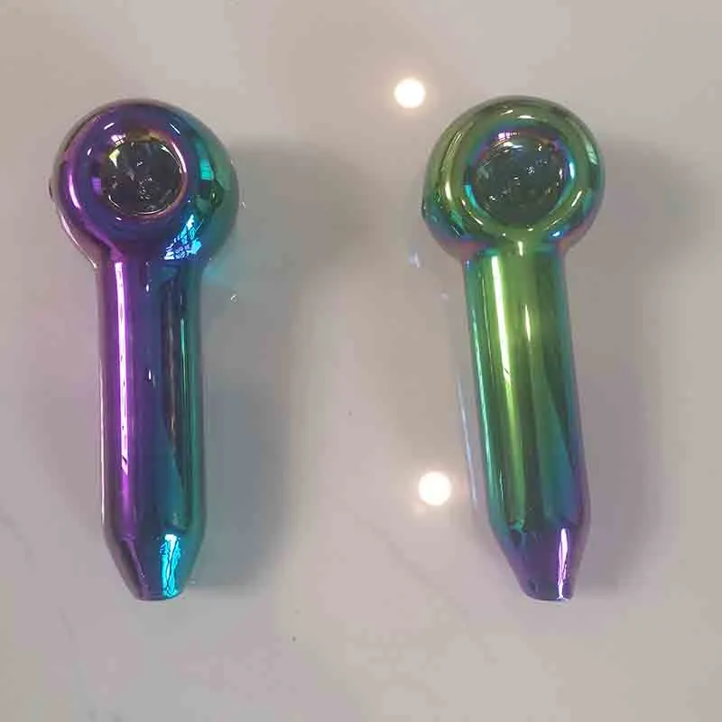 Dernière galvanoplastie verre lourd fumer tabac à main tuyau 12 cm One Hitter filtres à cigarettes brûleurs à huile à base de plantes tuyaux bol outil accessoires