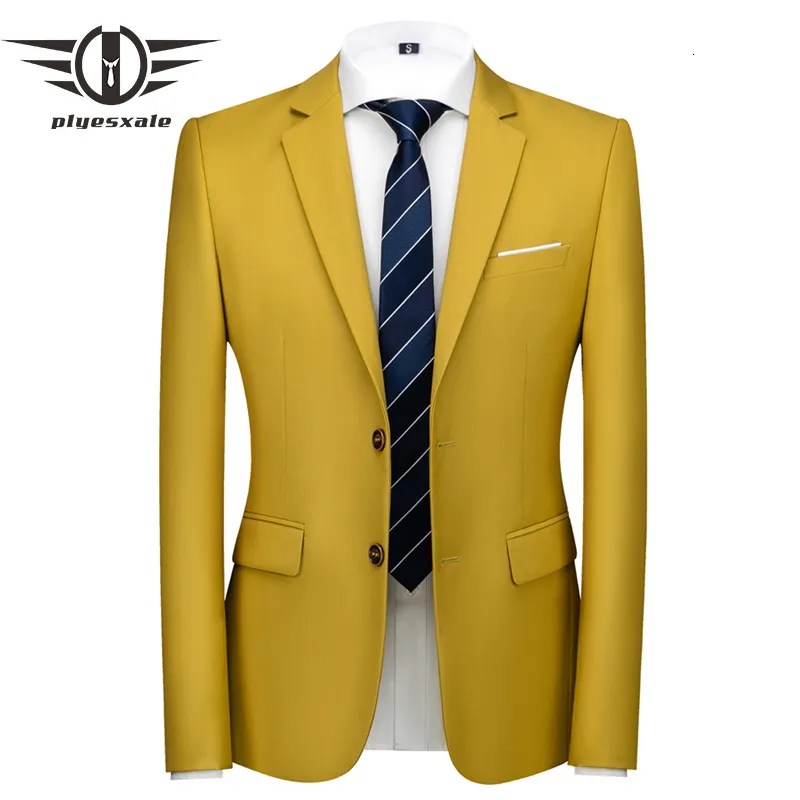 Herrenanzüge Blazer Plyesxale Herren Dunkelgelber Blazer Frühling Herbst Slim Fit Business Casual Man Boutique Blazer Jacke Herren Hochzeitsblazer Q980 230827